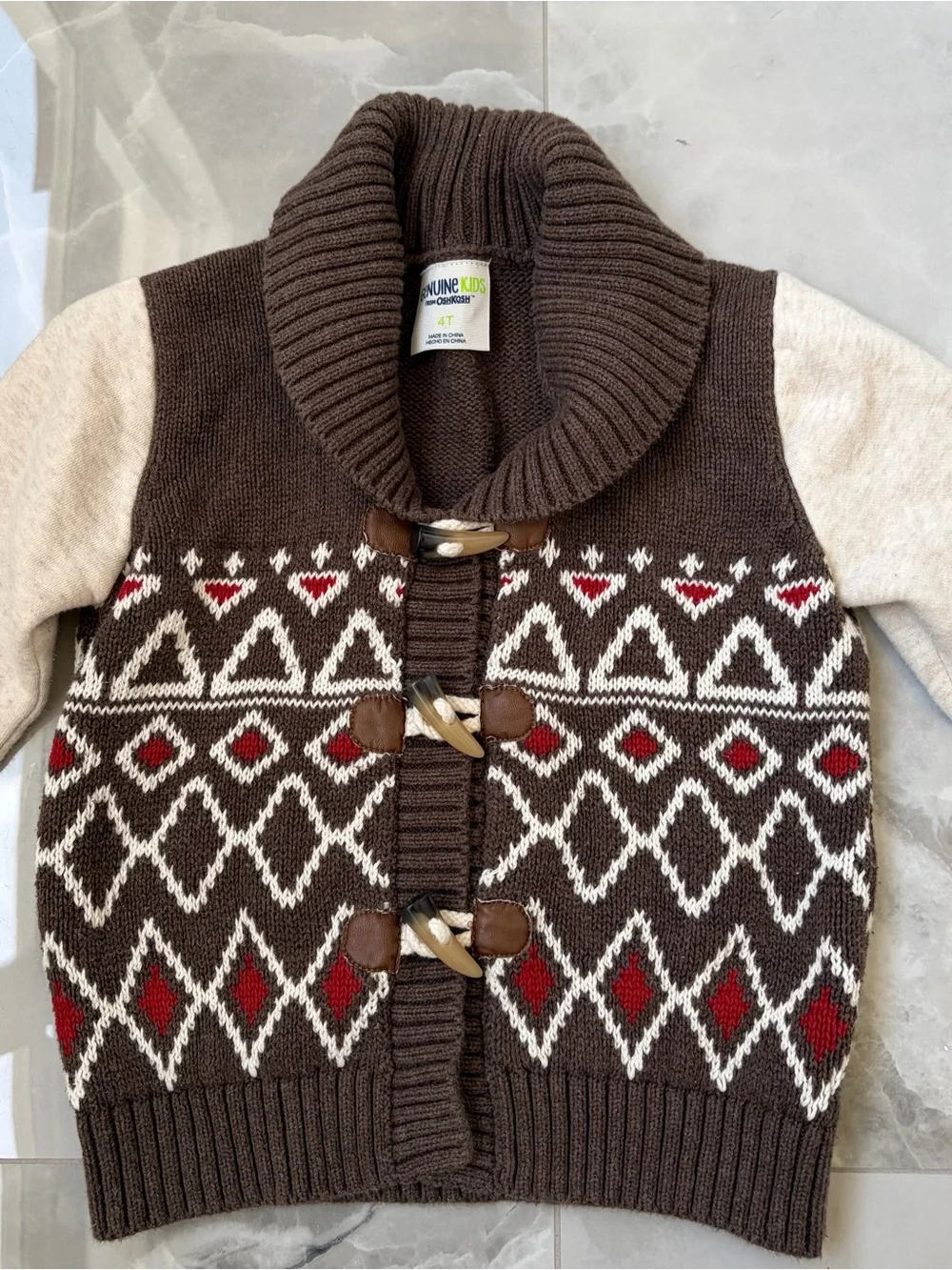 Genuine Kids OshKosh Boys 4 Brown Shawl Collar Cardigan Sweater Elbow Patches
